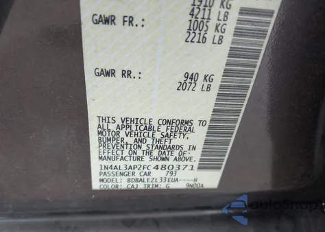 2015 Nissan Altima 2.5 S z USA, uszkodzony, nr VIN 1N4AL3AP2FC480371